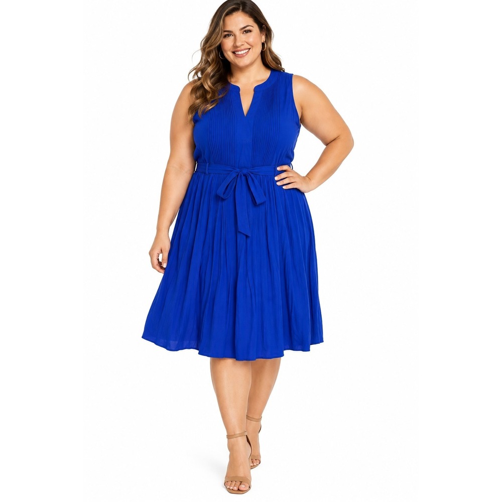 New Old Navy Purple V-Neck Sleeveless Belted Pleated Lined Dress 1X Plus NWT